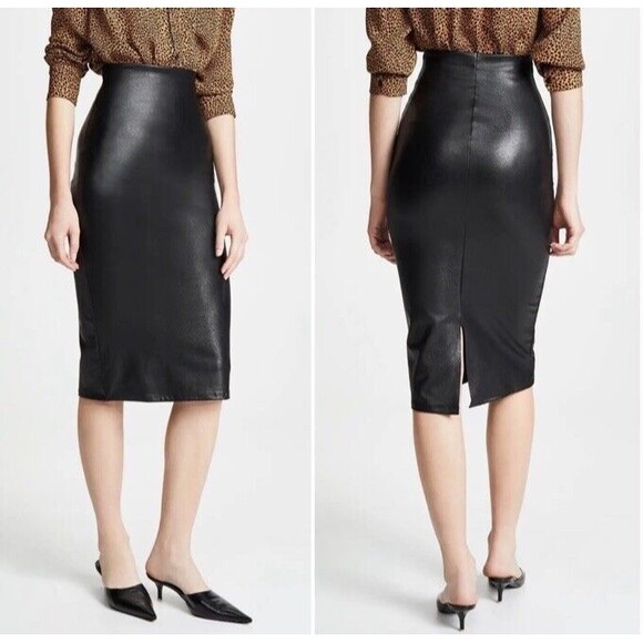 COMMANDO Perfect Skirt Black Faux Leather Pencil Stretch Sexy Compression Large - Picture 1 of 8